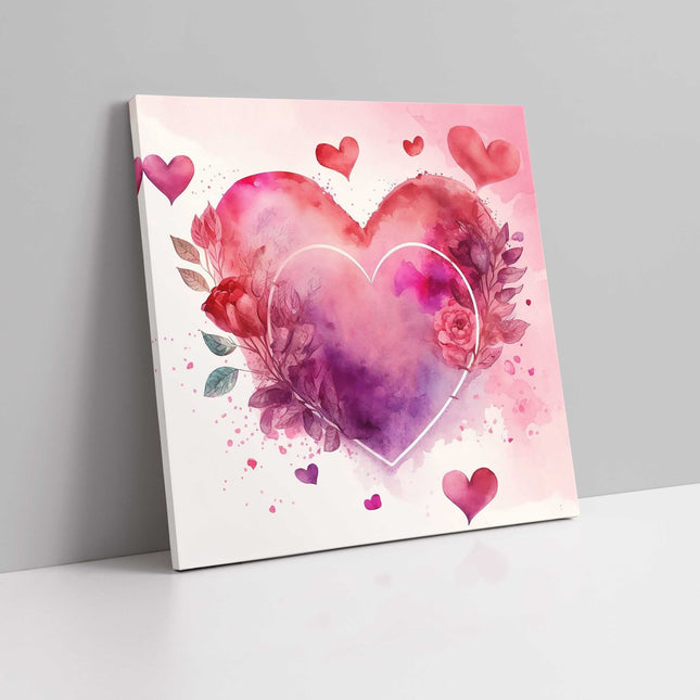 love hearts pinks floral canvas picture print square