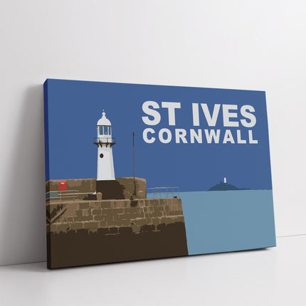 St Ives lighthouse and harbour, Cornwall. Simple design canvas picture print