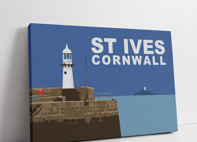 St Ives lighthouse and harbour, Cornwall. Simple design canvas picture print