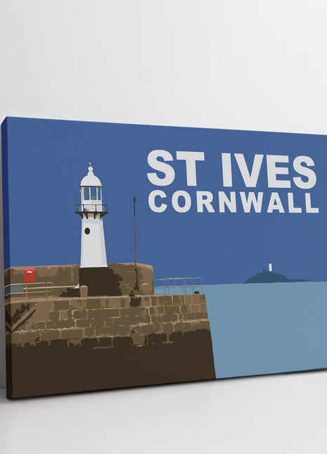 St Ives lighthouse and harbour, Cornwall. Simple design canvas picture print
