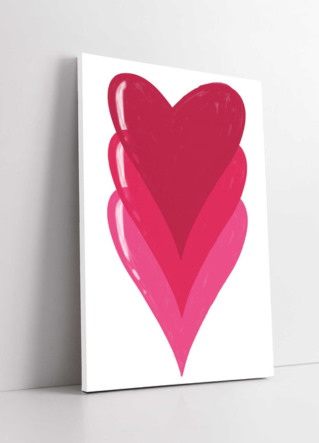3 hand drawn love hearts canvas picture print portrait
