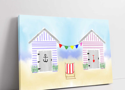 beach huts hand drawn canvas picture print