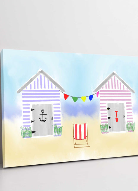 beach huts hand drawn canvas picture print