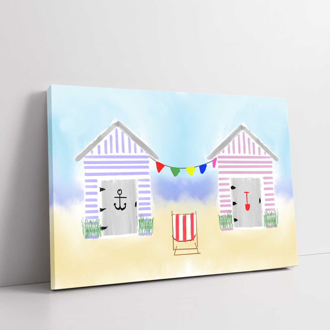 beach huts hand drawn canvas picture print