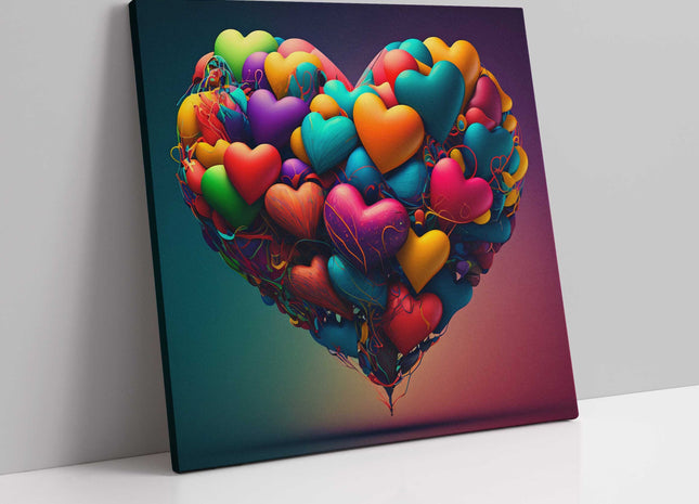 Heart shape of balloons. Multi-coloured hearts. Canvas picture print.