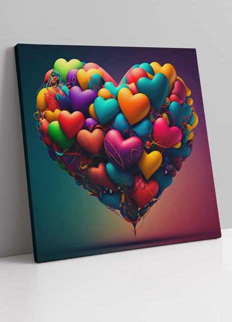 Heart shape of balloons. Multi-coloured hearts. Canvas picture print.