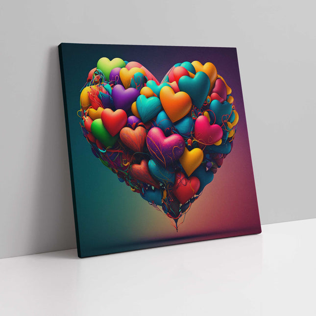 Heart shape of balloons. Multi-coloured hearts. Canvas picture print.