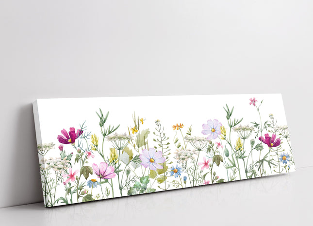 Spring/summer wild flowers, panoramic canvas picture print.