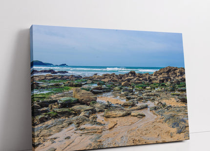 Little Fistral, Newquay, Cornwall beach scene rocky canvas picture print