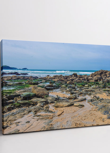 Little Fistral, Newquay, Cornwall beach scene rocky canvas picture print