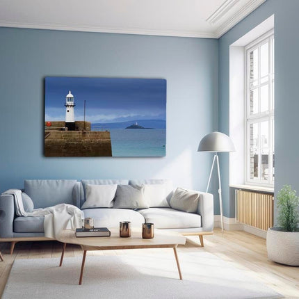 St Ives lighthouse, with Godrevy in background , Cornwall canvas picture print