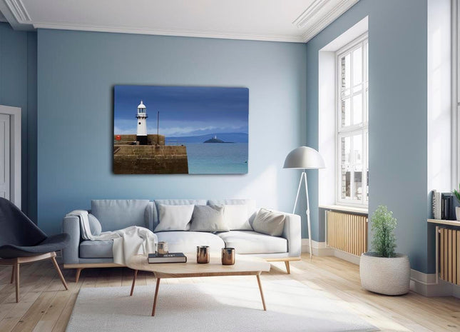 St Ives lighthouse, with Godrevy in background , Cornwall canvas picture print