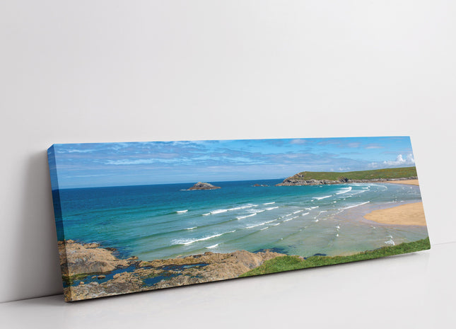 Crantock beach, panoramic canvas picture print sunny beach picture newquay