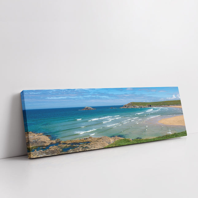 Crantock beach, panoramic canvas picture print sunny beach picture newquay