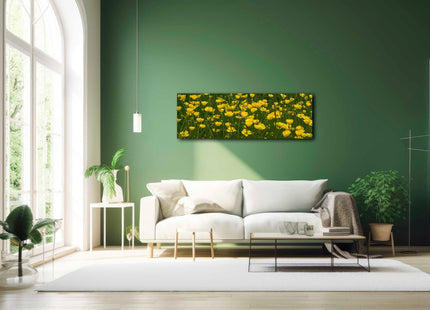 Wild flowers, buttercups, panoramic canvas picture print. Choice of sizes.