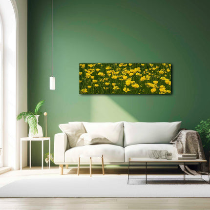 Wild flowers, buttercups, panoramic canvas picture print. Choice of sizes.