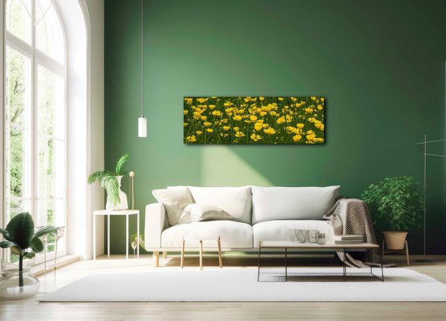 Wild flowers, buttercups, panoramic canvas picture print. Choice of sizes.