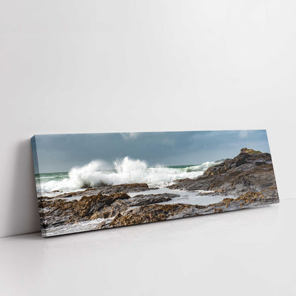 Trevone beach rock pools, near Padstow, Cornwall. Panoramic canvas picture