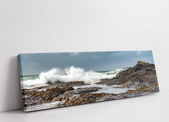Trevone beach rock pools, near Padstow, Cornwall. Panoramic canvas picture