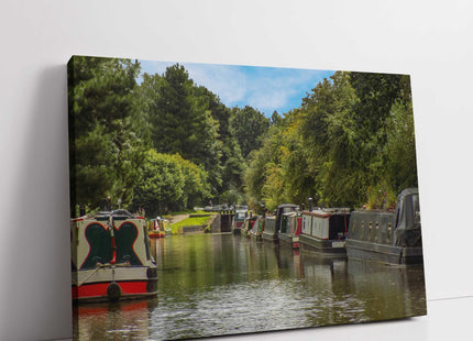 Narrowboats on the canal. Cheshire countryside. Canvas picture print
