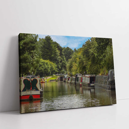 Narrowboats on the canal. Cheshire countryside. Canvas picture print