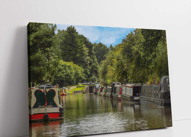 Narrowboats on the canal. Cheshire countryside. Canvas picture print