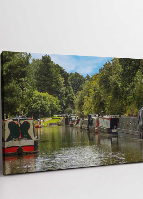 Narrowboats on the canal. Cheshire countryside. Canvas picture print