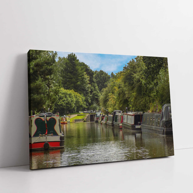Narrowboats on the canal. Cheshire countryside. Canvas picture print