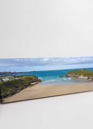 Porth beach, North Cornwall. Panoramic canvas picture print. Beautiful gift.