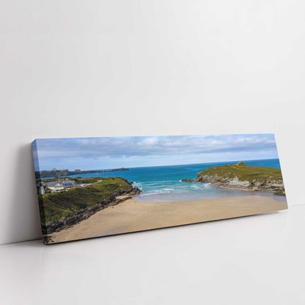 Porth beach, North Cornwall. Panoramic canvas picture print. Beautiful gift.