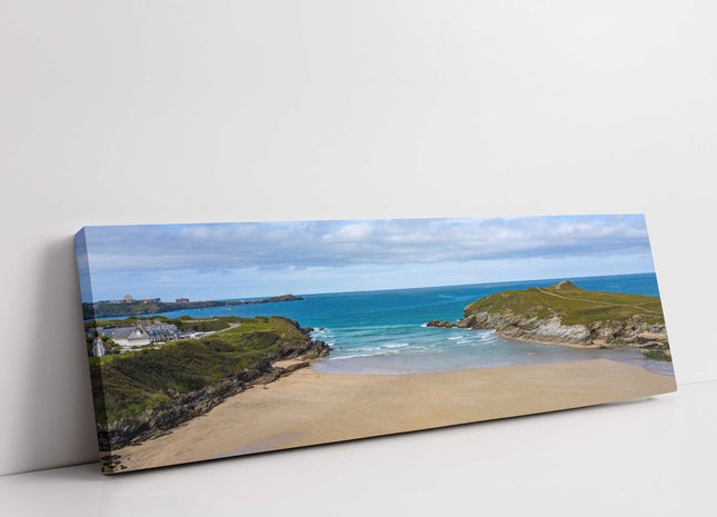 Porth beach, North Cornwall. Panoramic canvas picture print. Beautiful gift.