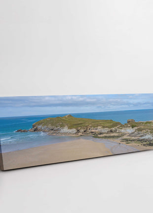 Porth island at Porth beach Cornwall. Panoramic canvas picture print from air