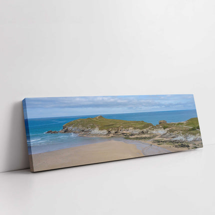 Porth island at Porth beach Cornwall. Panoramic canvas picture print from air