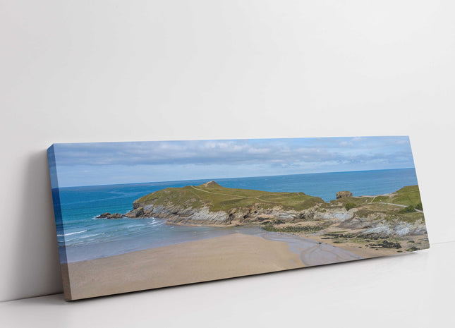 Porth island at Porth beach Cornwall. Panoramic canvas picture print from air