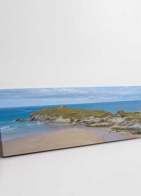 Porth island at Porth beach Cornwall. Panoramic canvas picture print from air