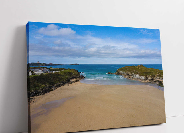 Porth beach and porth Island, Newquay, Cornwall with coastal views