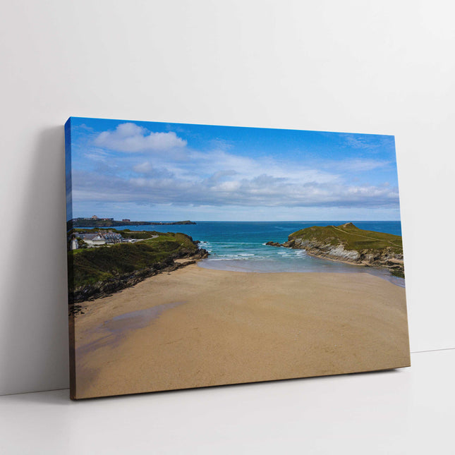 Porth beach and porth Island, Newquay, Cornwall with coastal views