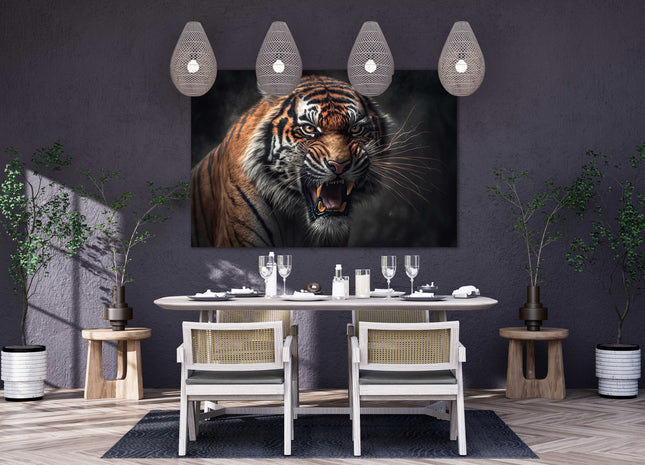 Tiger. Fierce big cat. Wildlife image. Printed Canvas picture print