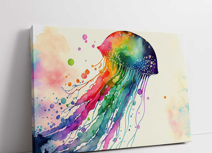 Jellyfish, rainbow colour splash. Canvas picture print