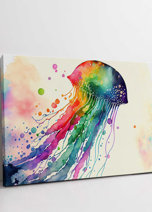 Jellyfish, rainbow colour splash. Canvas picture print