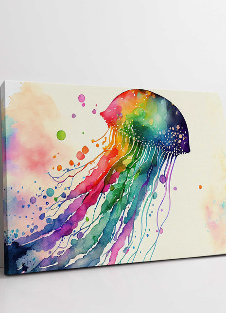 Jellyfish, rainbow colour splash. Canvas picture print