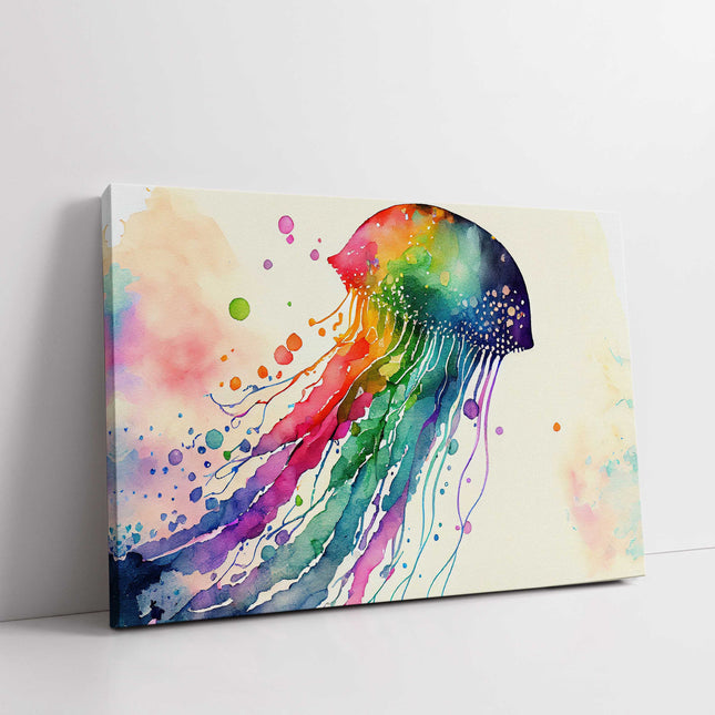 Jellyfish, rainbow colour splash. Canvas picture print