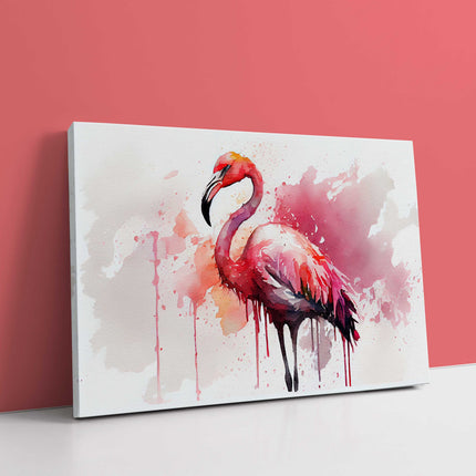 Pink Flamingo, watercolour paint effect. Canvas picture print.