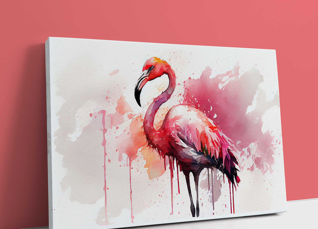 Pink Flamingo, watercolour paint effect. Canvas picture print.