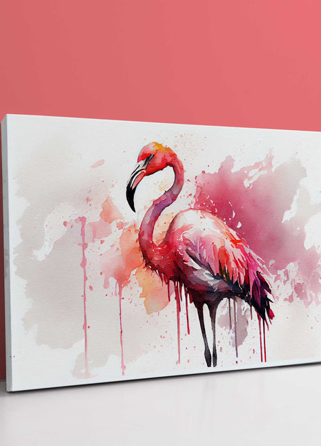Pink Flamingo, watercolour paint effect. Canvas picture print.