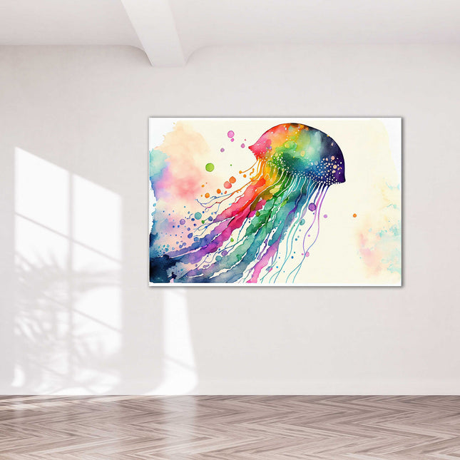Jellyfish, rainbow colour splash. Canvas picture print