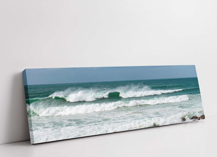 Surf waves on the Cornish coast. Panoramic Canvas picture print storm waves