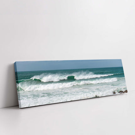Surf waves on the Cornish coast. Panoramic Canvas picture print storm waves
