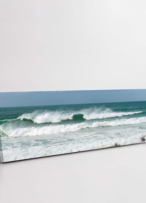 Surf waves on the Cornish coast. Panoramic Canvas picture print storm waves