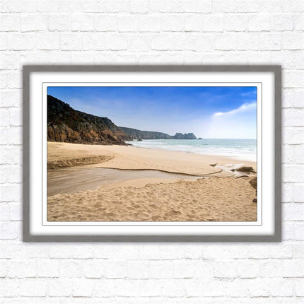 Porthcurno Beach, Cornwall. Framed picture print.